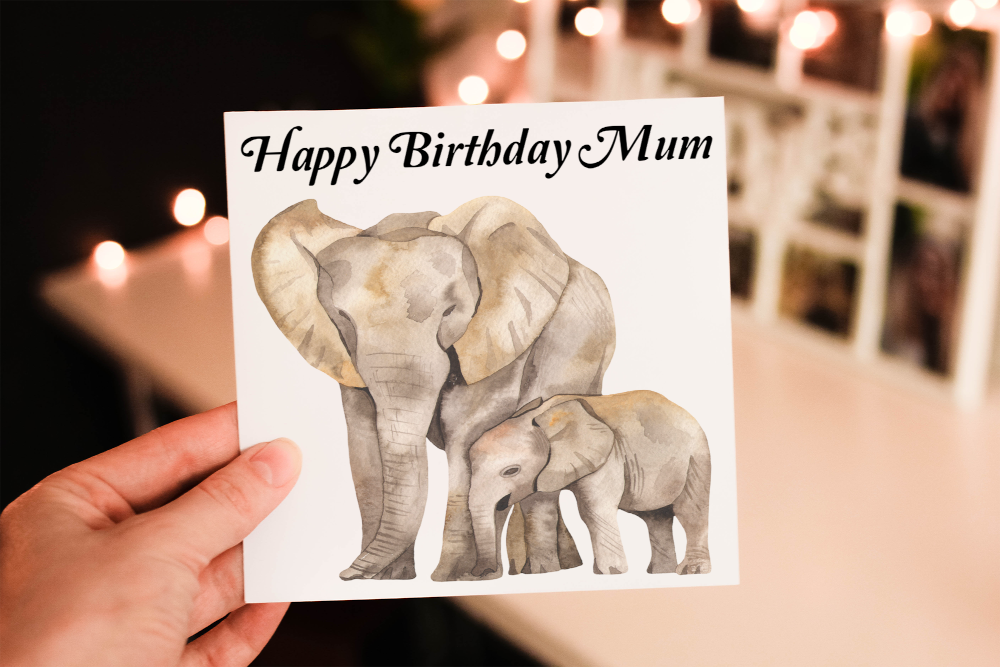 Mum Birthday Card, Elephant Birthday Card, Card for Mum